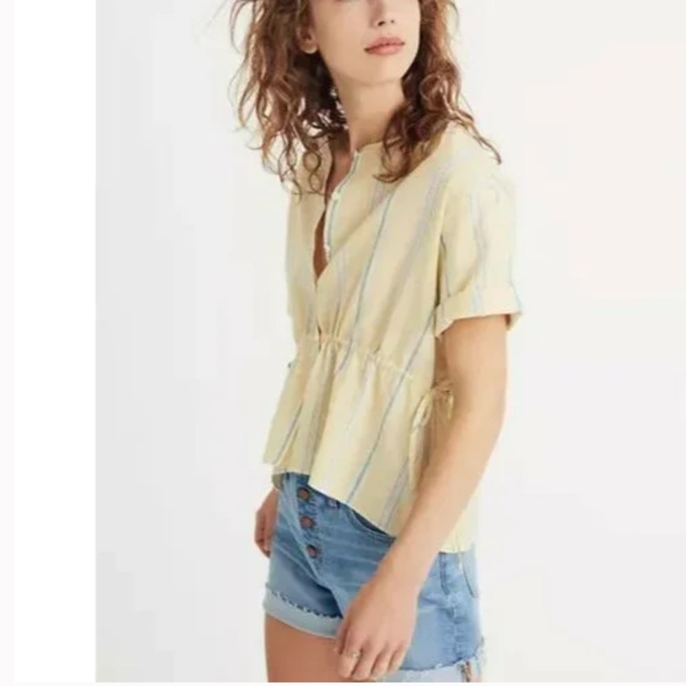 Madewell Yellow\Blue Stripe Short Sleeve Button Down